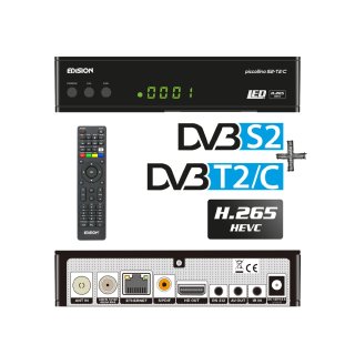 Edision PICCOLLINO 3in1 S2+T2/C Combo Receiver H.265/HEVC (DVB-S2,DVB-T2,DVB-C) Full HD USB schwarz